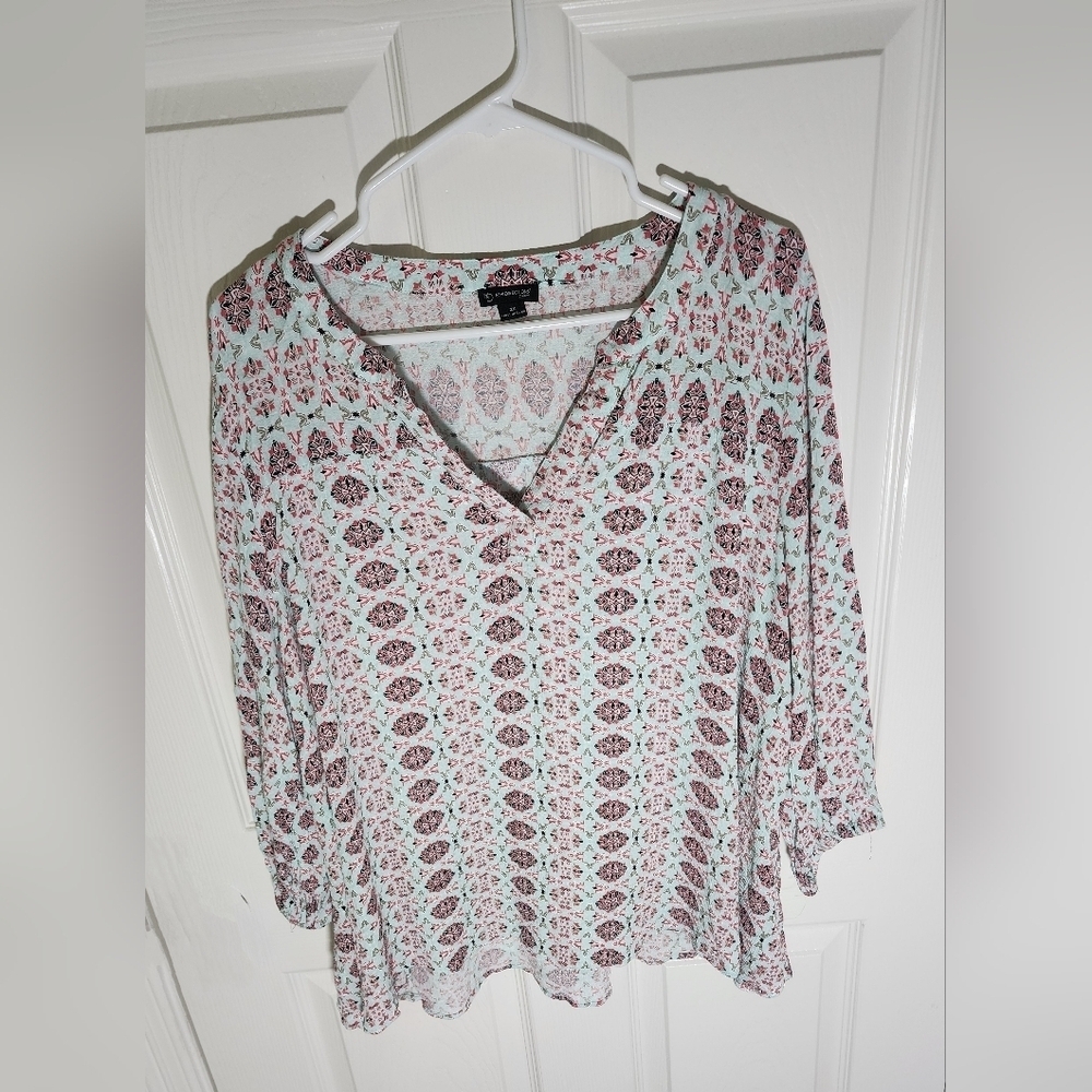 New Directions Curvy Womens Boho Long Sleeve Blouse